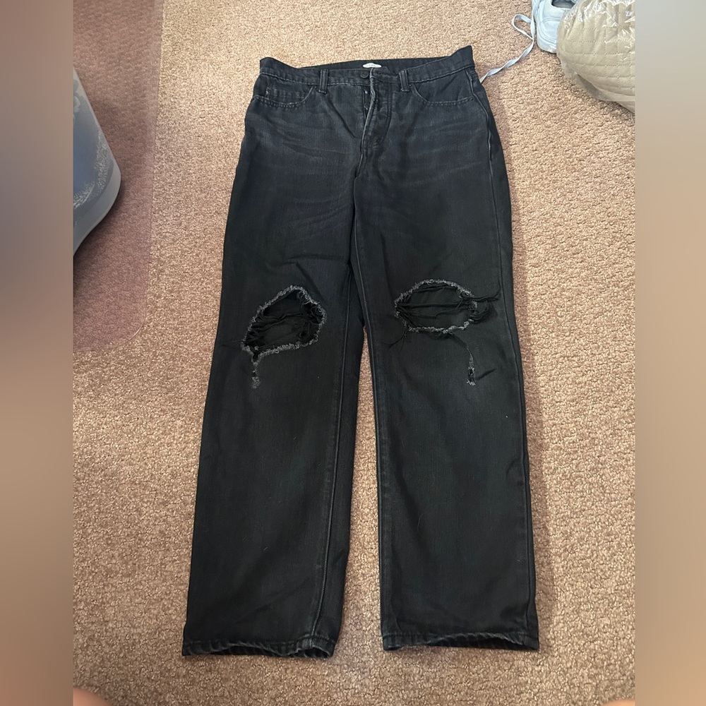 Old Navy Black Distressed Straight Leg Mom Jeans